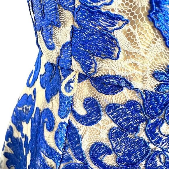 Eliza J Blue Lace Cap Sleeve Fit Flare Dress Pockets Womens Petites Size 12P - Picture 9 of 15